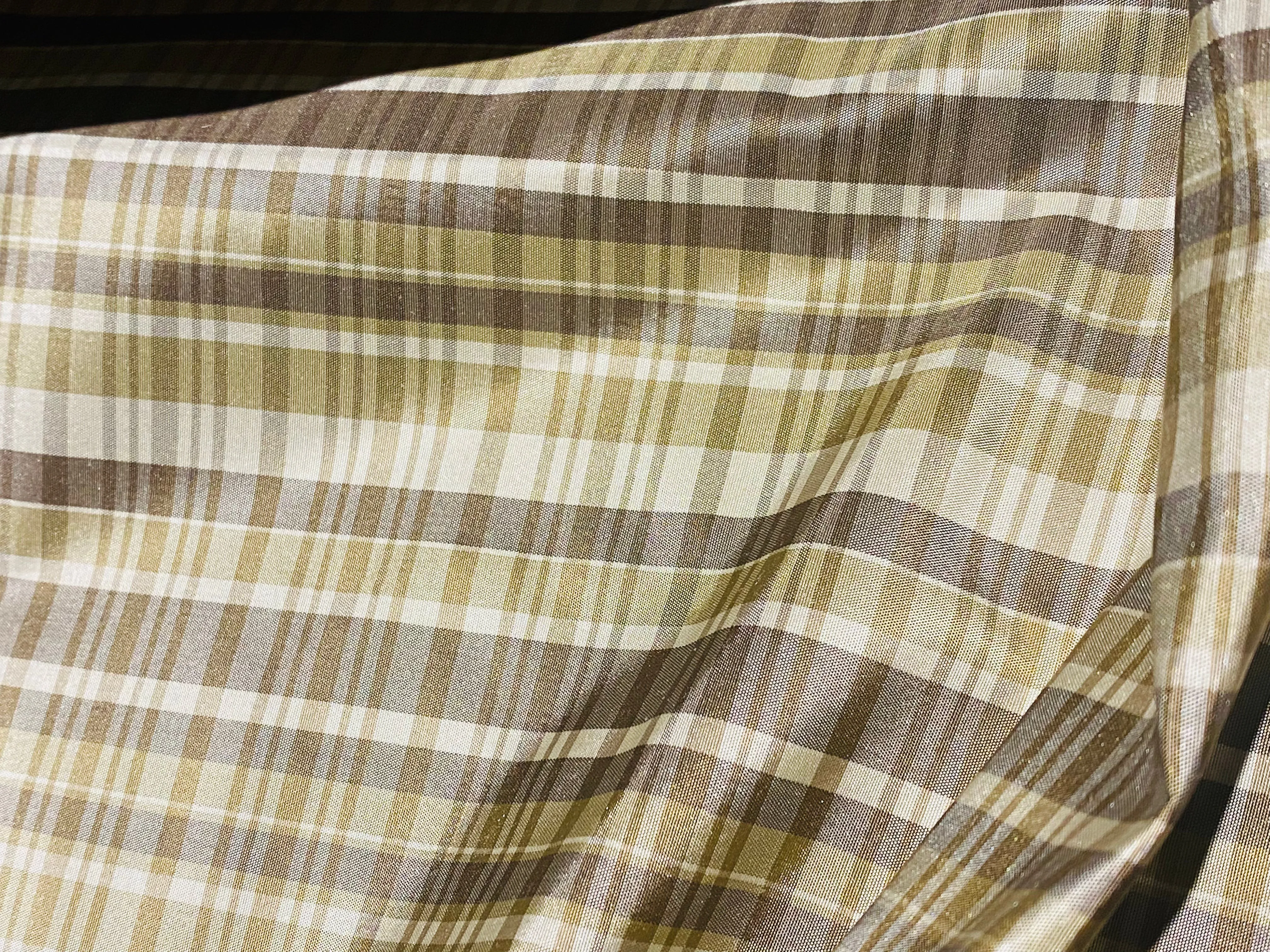 NEW Lady Riley Designer 100% Silk Taffeta Plaid Tartan Fabric- Gold, Taupe, and Cream SB_6_39