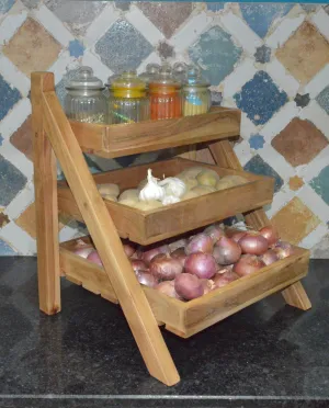 Orchid Homez Solid Wood Veg & Fruit Stand - Multipurpose Kitchen Organizer with Onion Baskets. Sturdy Rack for Kitchen, Perfect Basket for Storage. Durable 3-Layer Storage Unit.