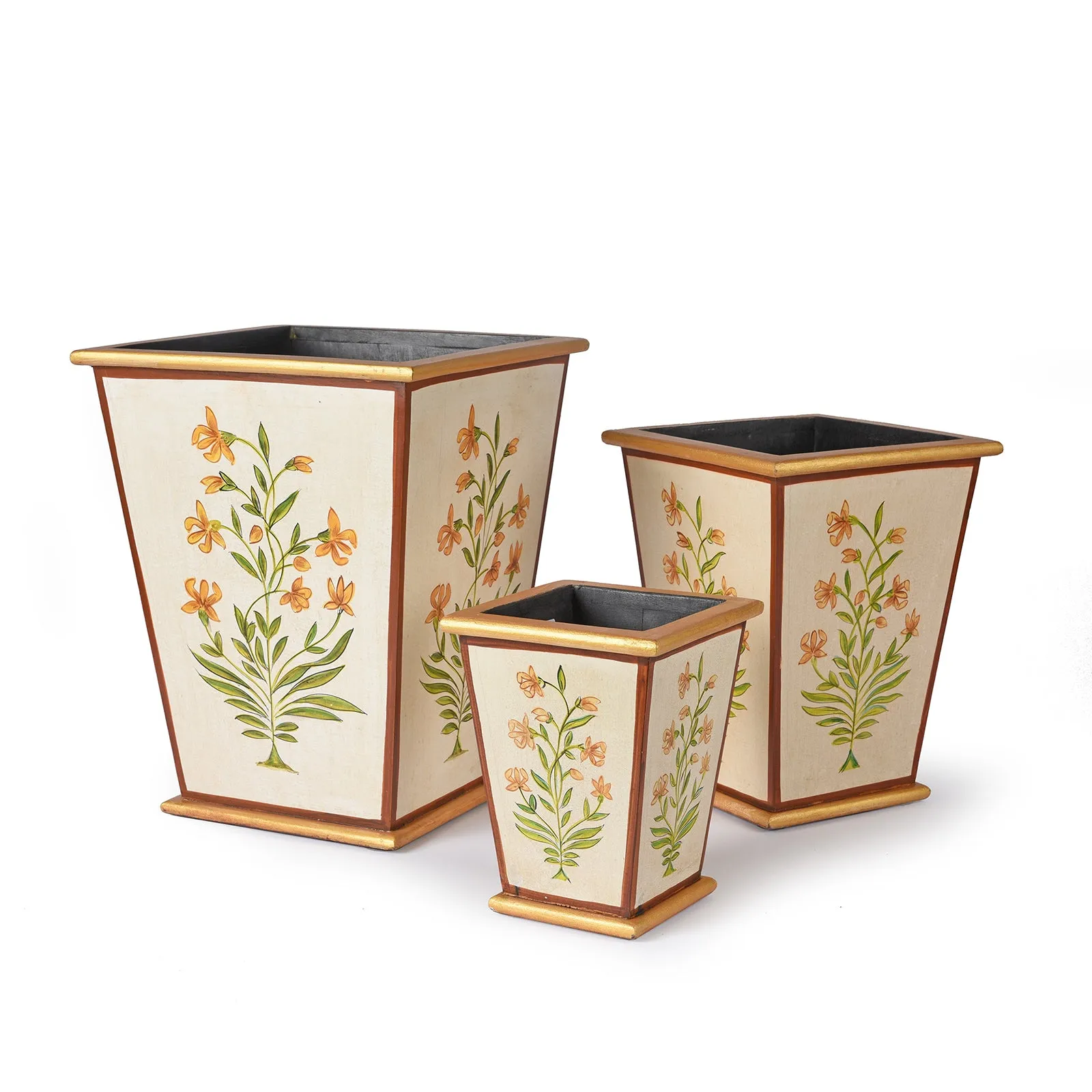 Painted Mughal Flower Waste Paper Bin