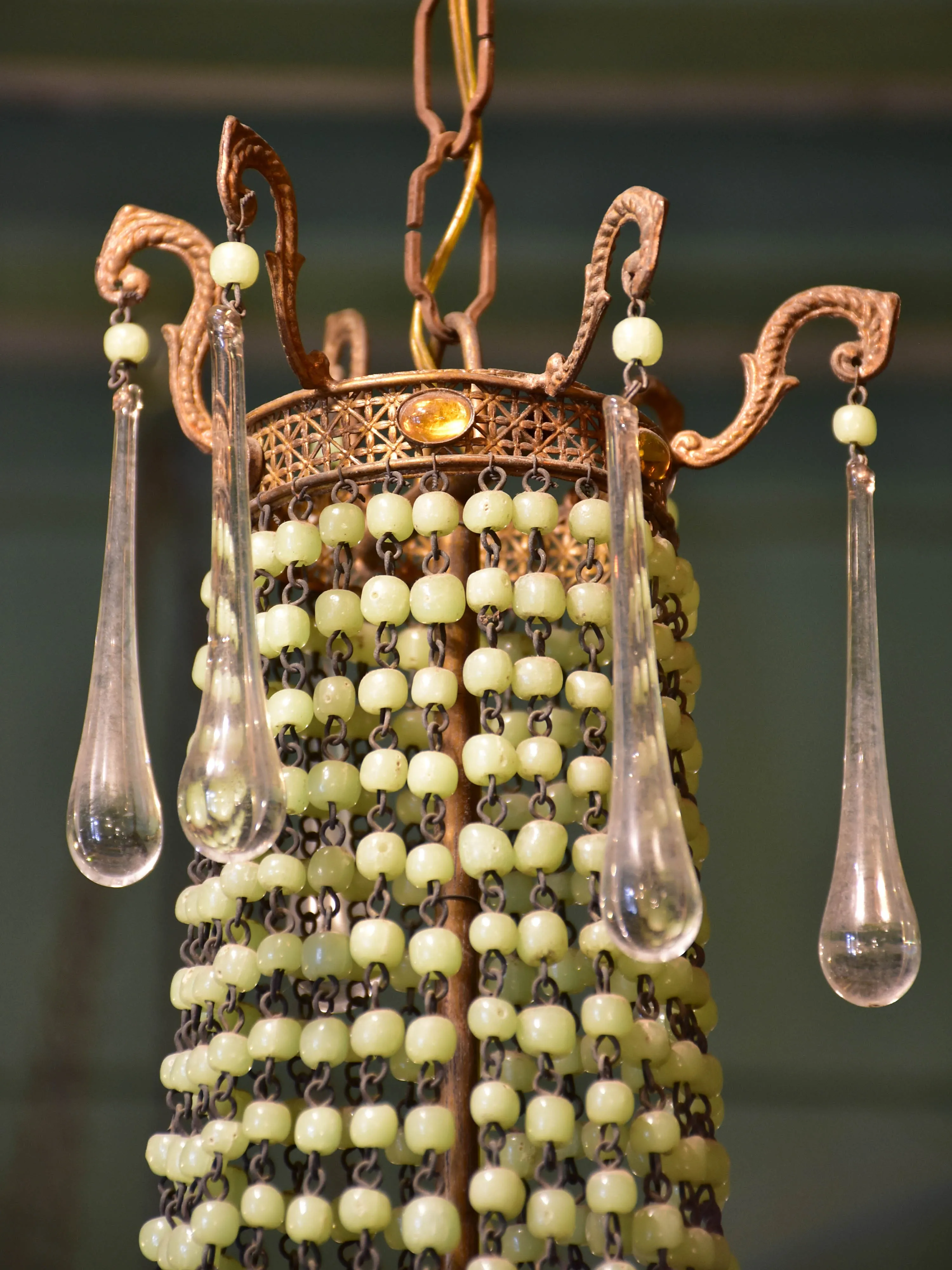 Pair of Italian chandeliers with verre d’eau beads