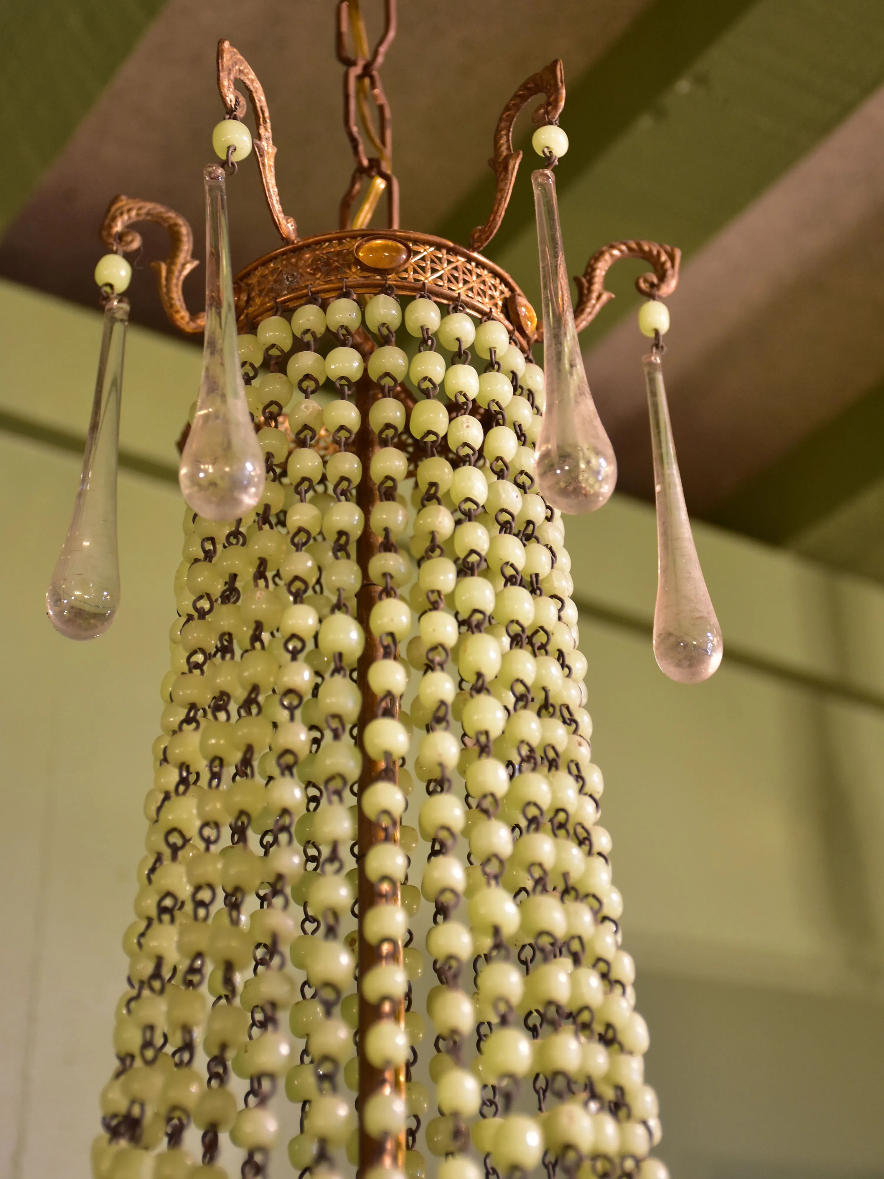 Pair of Italian chandeliers with verre d’eau beads