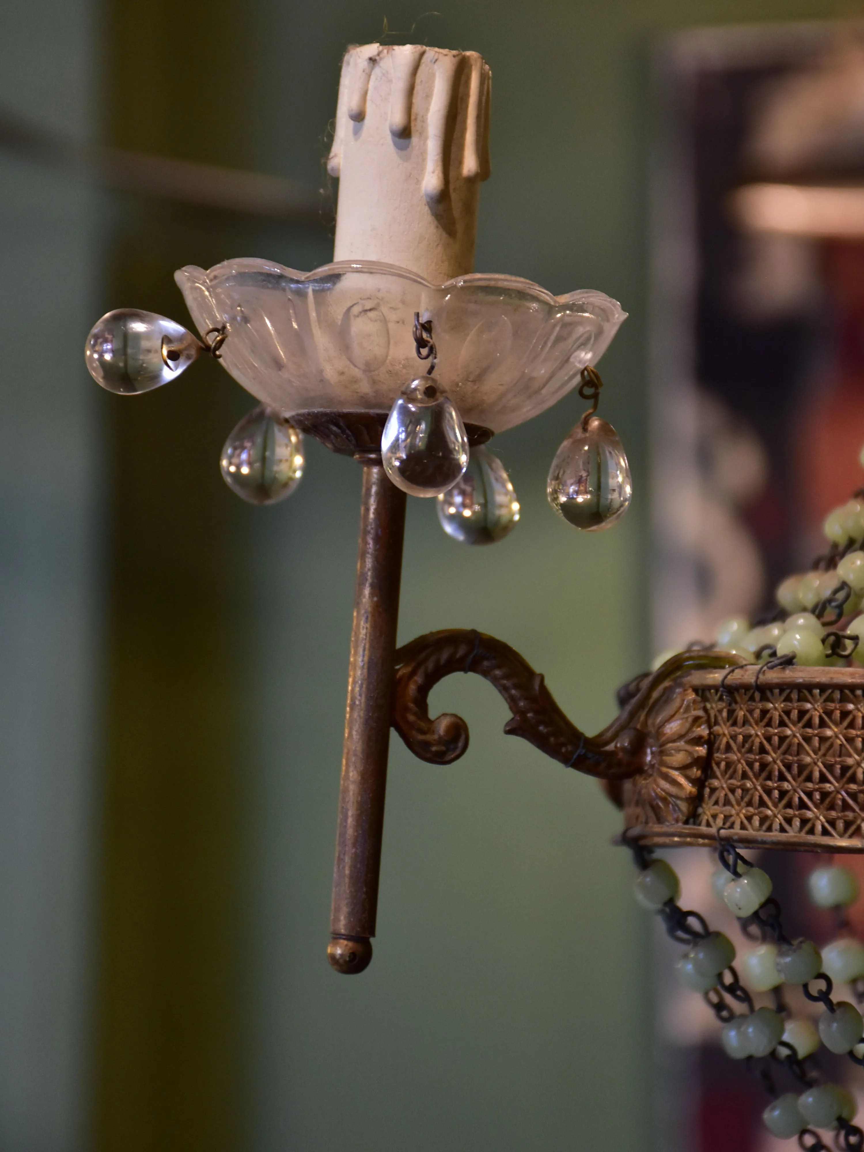 Pair of Italian chandeliers with verre d’eau beads