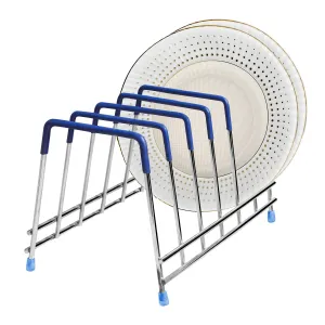 Plantex Stainless Steel Thali Stand/Plate Fixer/Dish Stand/Plate Holder/Plate Stand/Lid Organizer for Kitchen Wardrobe(6 Plates - Chrome)