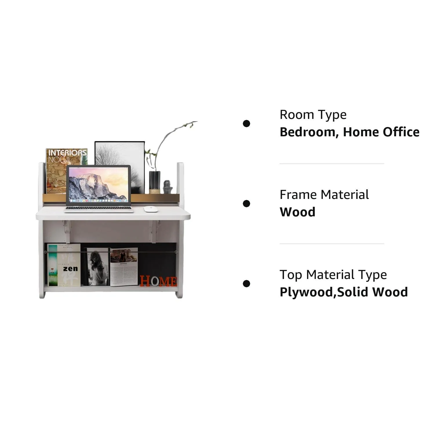 Plywood Floating Wall Desk with Folding Table & Storage Shelves