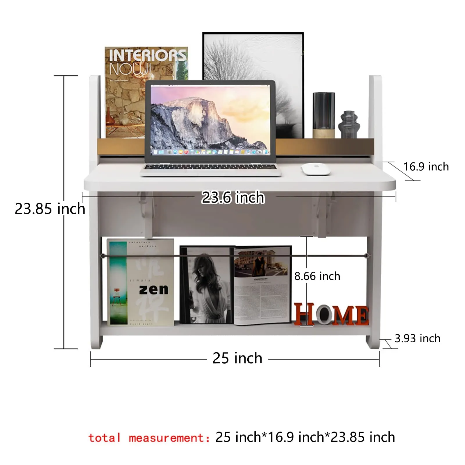 Plywood Floating Wall Desk with Folding Table & Storage Shelves