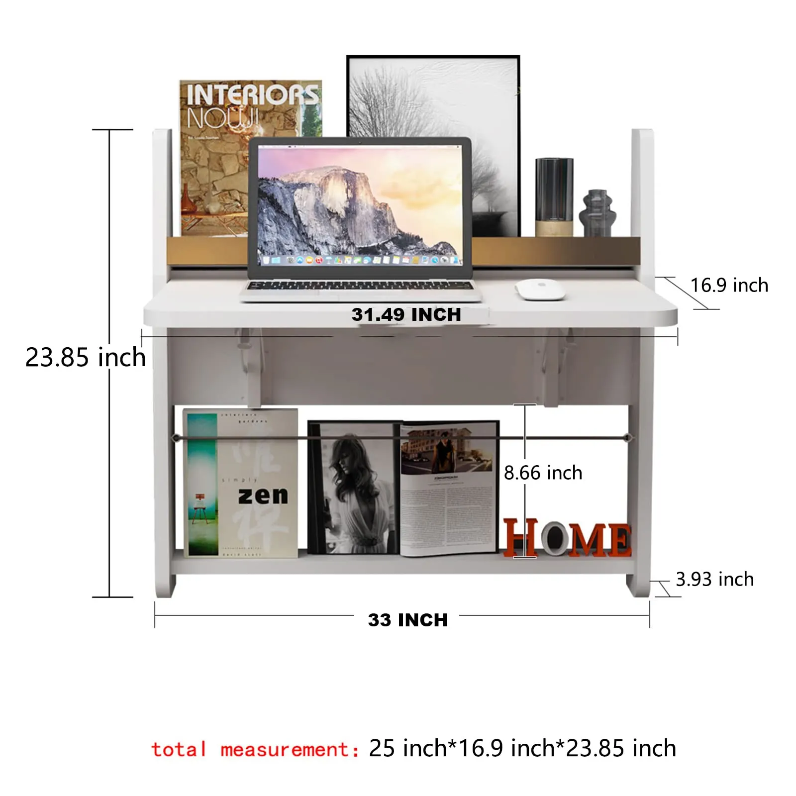 Plywood Floating Wall Desk with Folding Table & Storage Shelves