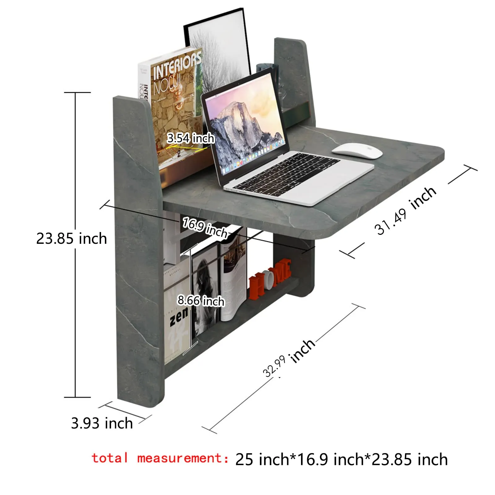 Plywood Floating Wall Desk with Folding Table & Storage Shelves