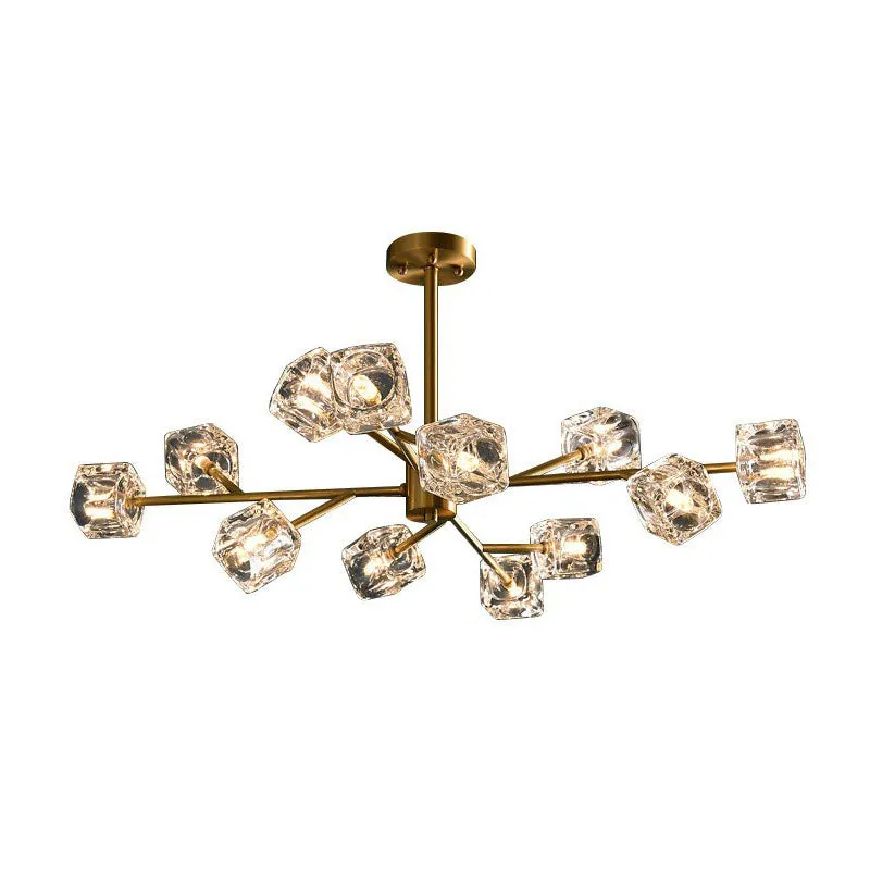 Post-Modern Crystal Cube Gold Chandelier Lamp for Living Room Suspension Light