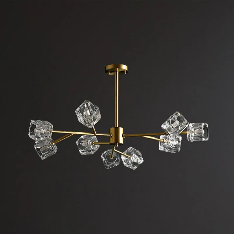 Post-Modern Crystal Cube Gold Chandelier Lamp for Living Room Suspension Light