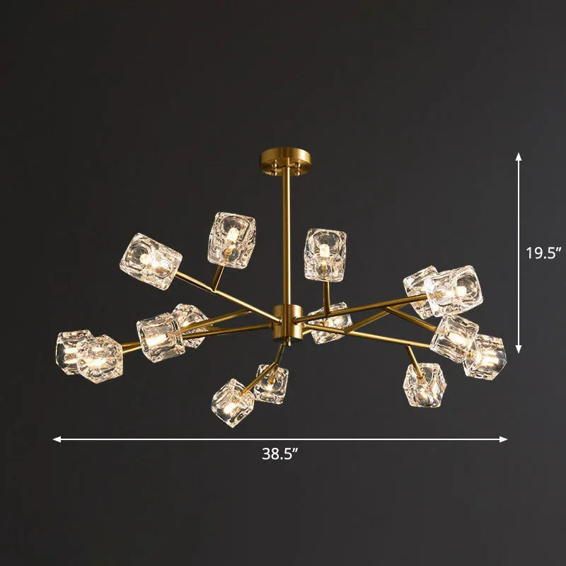 Post-Modern Crystal Cube Gold Chandelier Lamp for Living Room Suspension Light