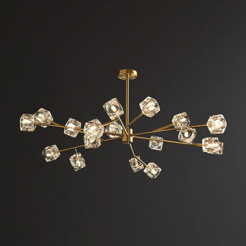 Post-Modern Crystal Cube Gold Chandelier Lamp for Living Room Suspension Light