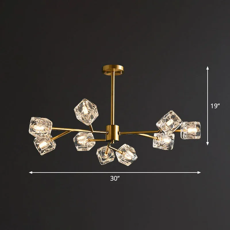 Post-Modern Crystal Cube Gold Chandelier Lamp for Living Room Suspension Light