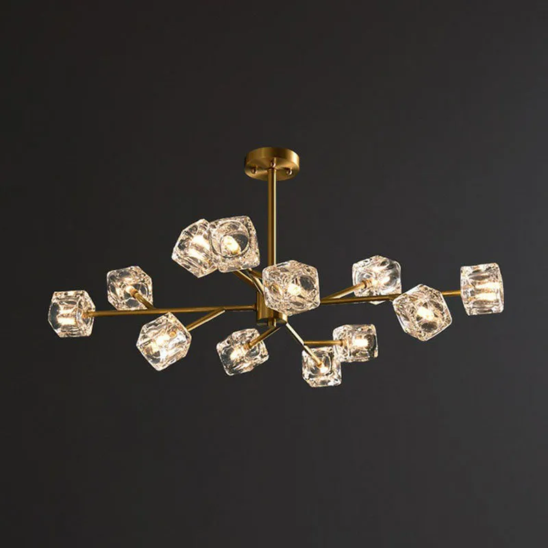 Post-Modern Crystal Cube Gold Chandelier Lamp for Living Room Suspension Light