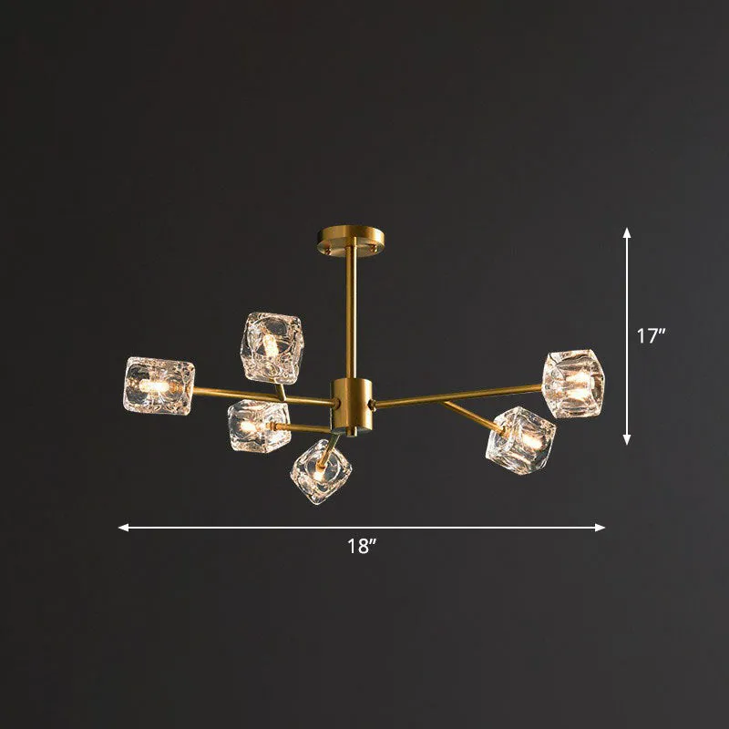 Post-Modern Crystal Cube Gold Chandelier Lamp for Living Room Suspension Light