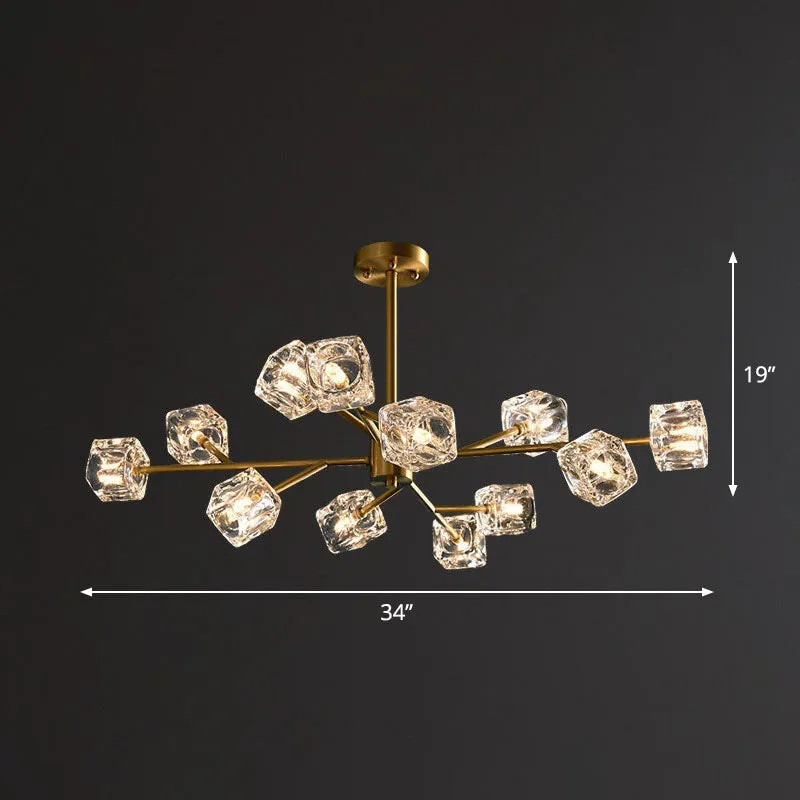 Post-Modern Crystal Cube Gold Chandelier Lamp for Living Room Suspension Light