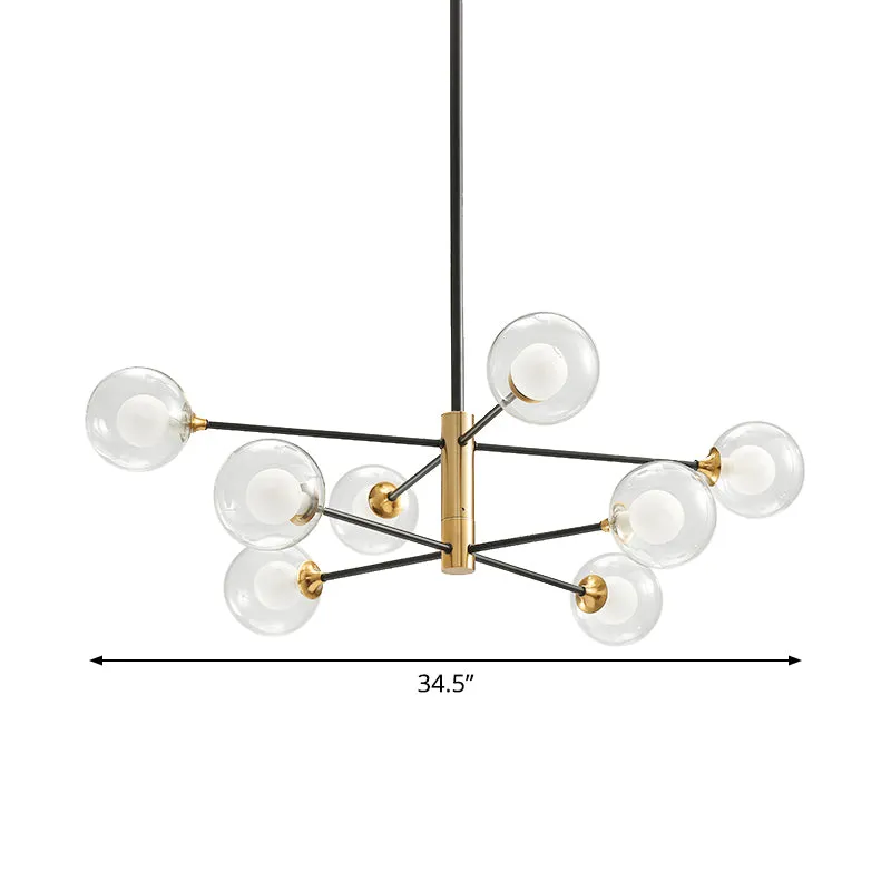 Postmodern 6-Light Chandelier in Black/Gold with Dual Clear Glass Shades