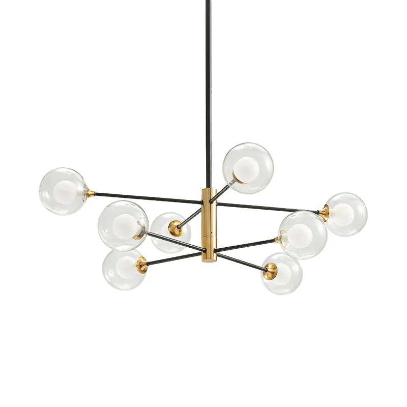 Postmodern 6-Light Chandelier in Black/Gold with Dual Clear Glass Shades