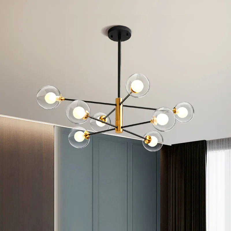 Postmodern 6-Light Chandelier in Black/Gold with Dual Clear Glass Shades