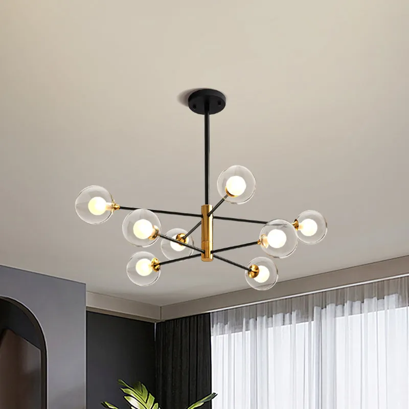 Postmodern 6-Light Chandelier in Black/Gold with Dual Clear Glass Shades