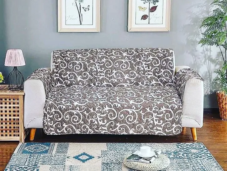 Printed Quilted Sofa Cover - Sofa Coat/Sofa Runner -  (LIGHT BLACK)