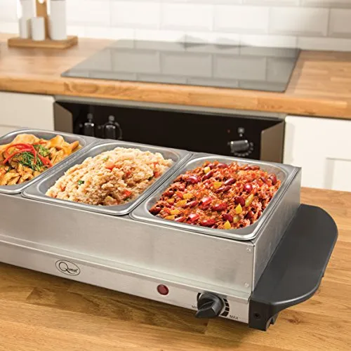 Quest 16520 Compact Buffet Server and Warming Tray / 3 x 1.2L Trays / 200W / Rapid Heating/Adjustable Thermostat/Lids Included