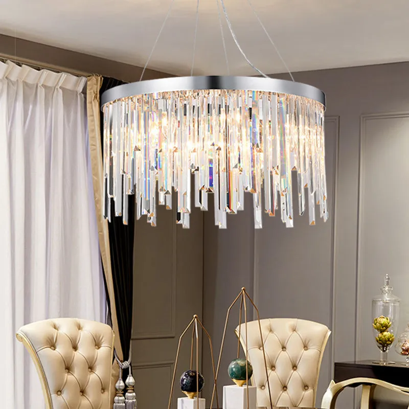 Round Crystal Chandelier Lighting Kit with 2/6 Hanging Bulbs, Contemporary Design - 8"/16" Wide