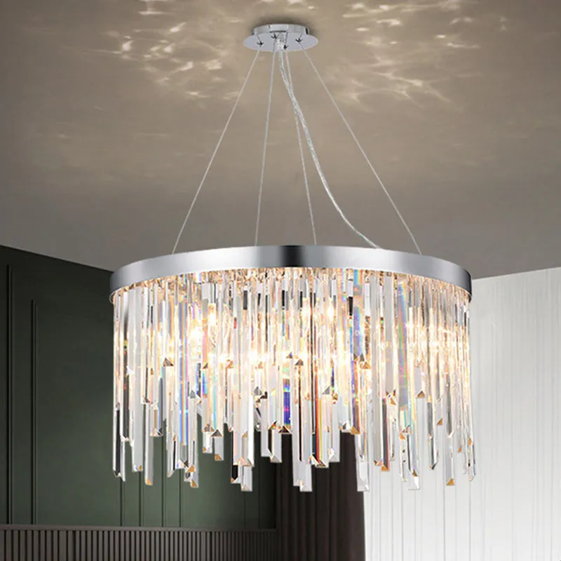 Round Crystal Chandelier Lighting Kit with 2/6 Hanging Bulbs, Contemporary Design - 8"/16" Wide