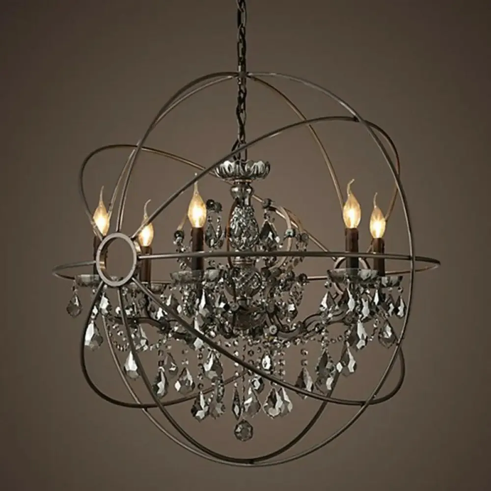 Rustic Black Metal Chandelier with Crystal Decorations - Elegant Hanging Light