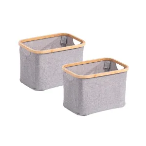 Set Of 2 Bamboo Rim Storage Baskets, Natural/Grey