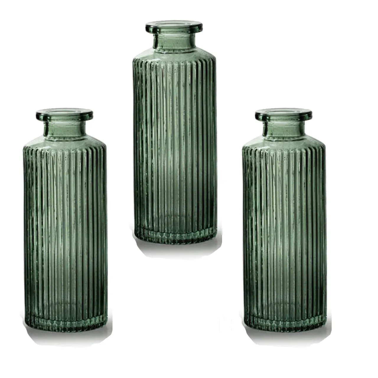 Set Of 3 Pressed Glass Bottle Vases Amelie - Forest Green