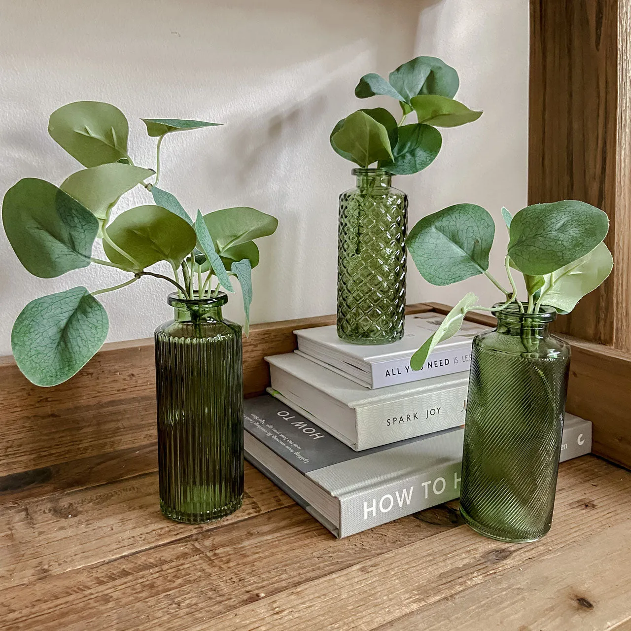 Set Of 3 Pressed Glass Bottle Vases Amelie - Forest Green