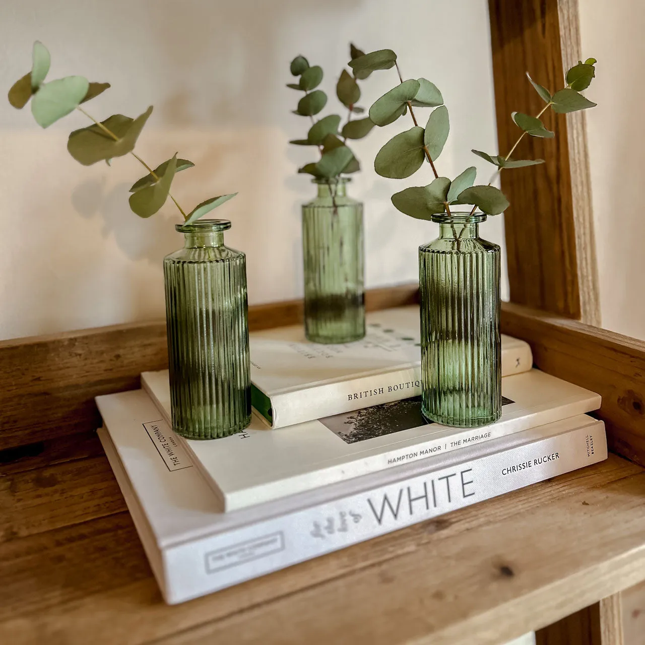 Set Of 3 Pressed Glass Bottle Vases Amelie - Forest Green