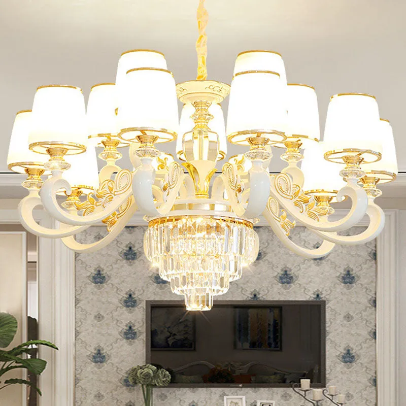 Sleek Gold Conical Pendant Light with Opaline Glass Chandelier - Elegant Simplicity, Curved Arm