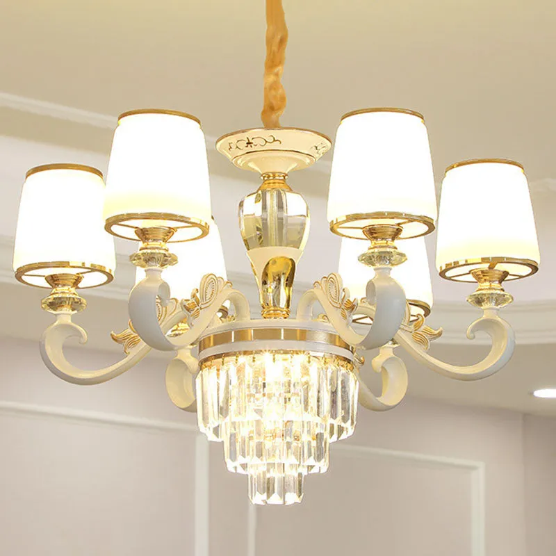 Sleek Gold Conical Pendant Light with Opaline Glass Chandelier - Elegant Simplicity, Curved Arm