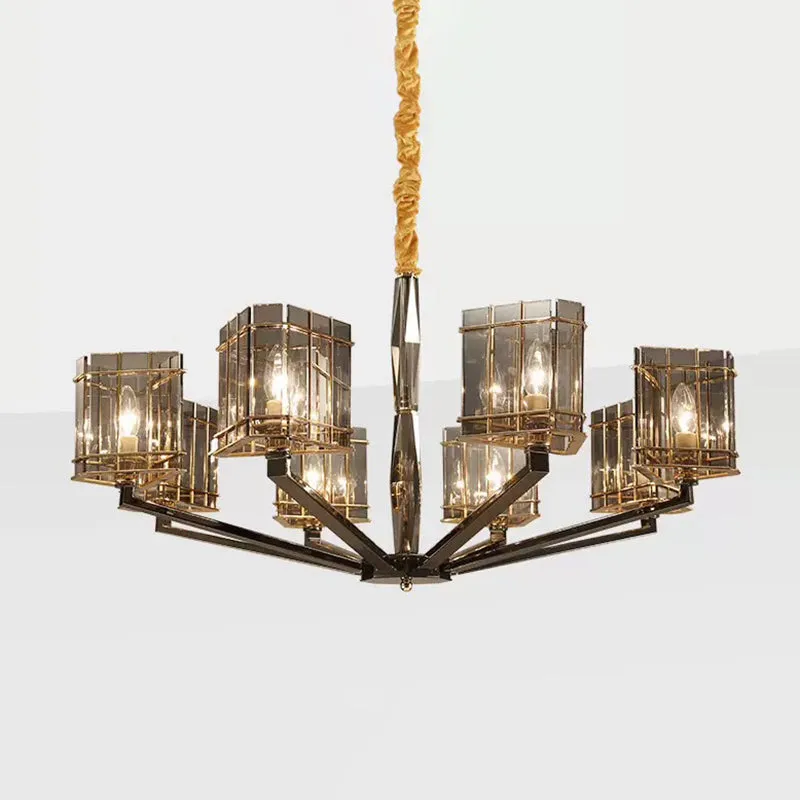 Sleek Smoked Glass Triangle Chandelier: Contemporary Black Pendant Light for Living Room