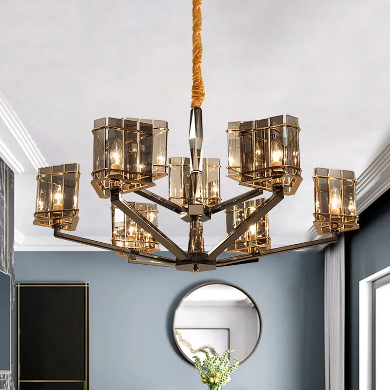 Sleek Smoked Glass Triangle Chandelier: Contemporary Black Pendant Light for Living Room