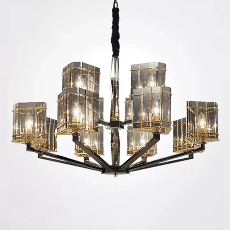 Sleek Smoked Glass Triangle Chandelier: Contemporary Black Pendant Light for Living Room