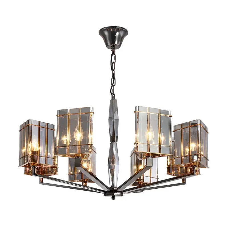 Sleek Smoked Glass Triangle Chandelier: Contemporary Black Pendant Light for Living Room