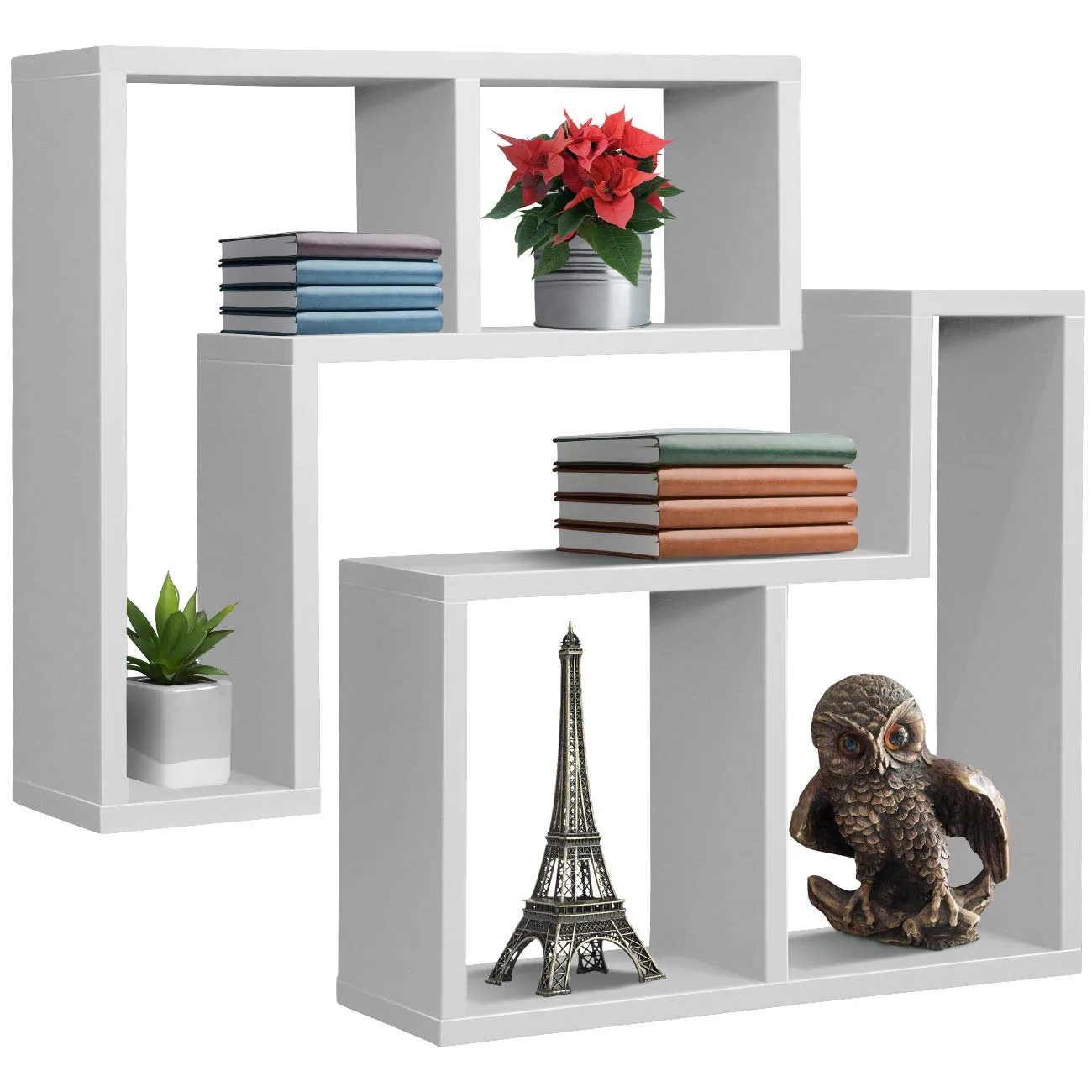 Sorbus Floating Shelf L-Shaped Set — L-Ledge Wall Shelves with 2 Openings,