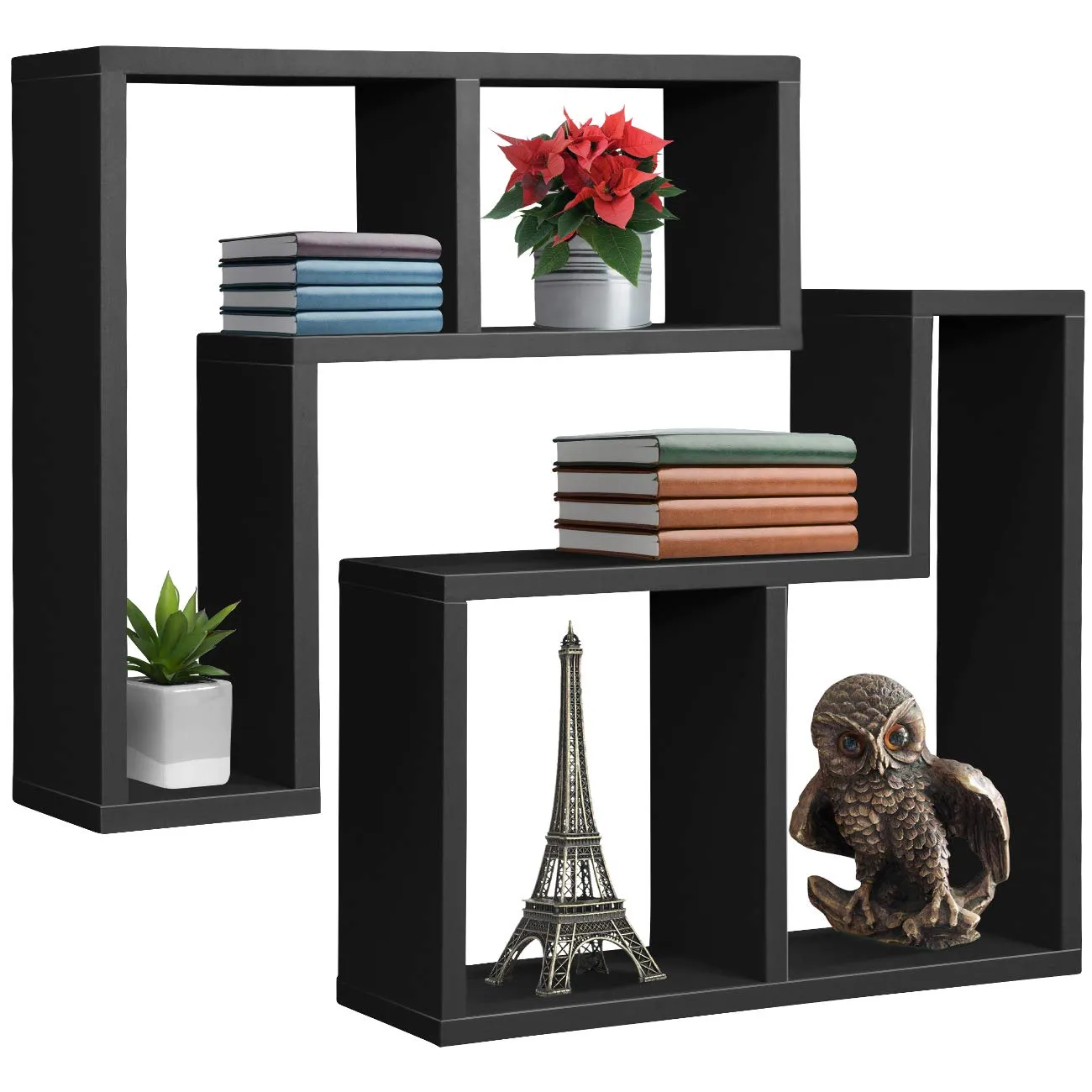 Sorbus Floating Shelf L-Shaped Set — L-Ledge Wall Shelves with 2 Openings,