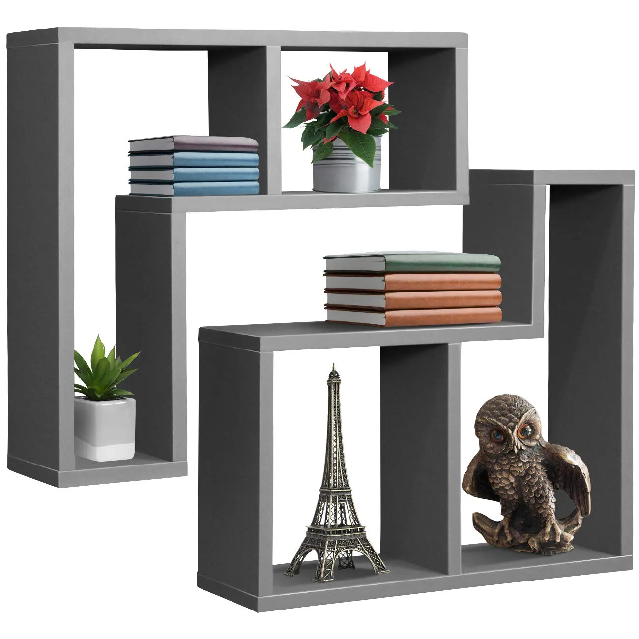 Sorbus Floating Shelf L-Shaped Set — L-Ledge Wall Shelves with 2 Openings,