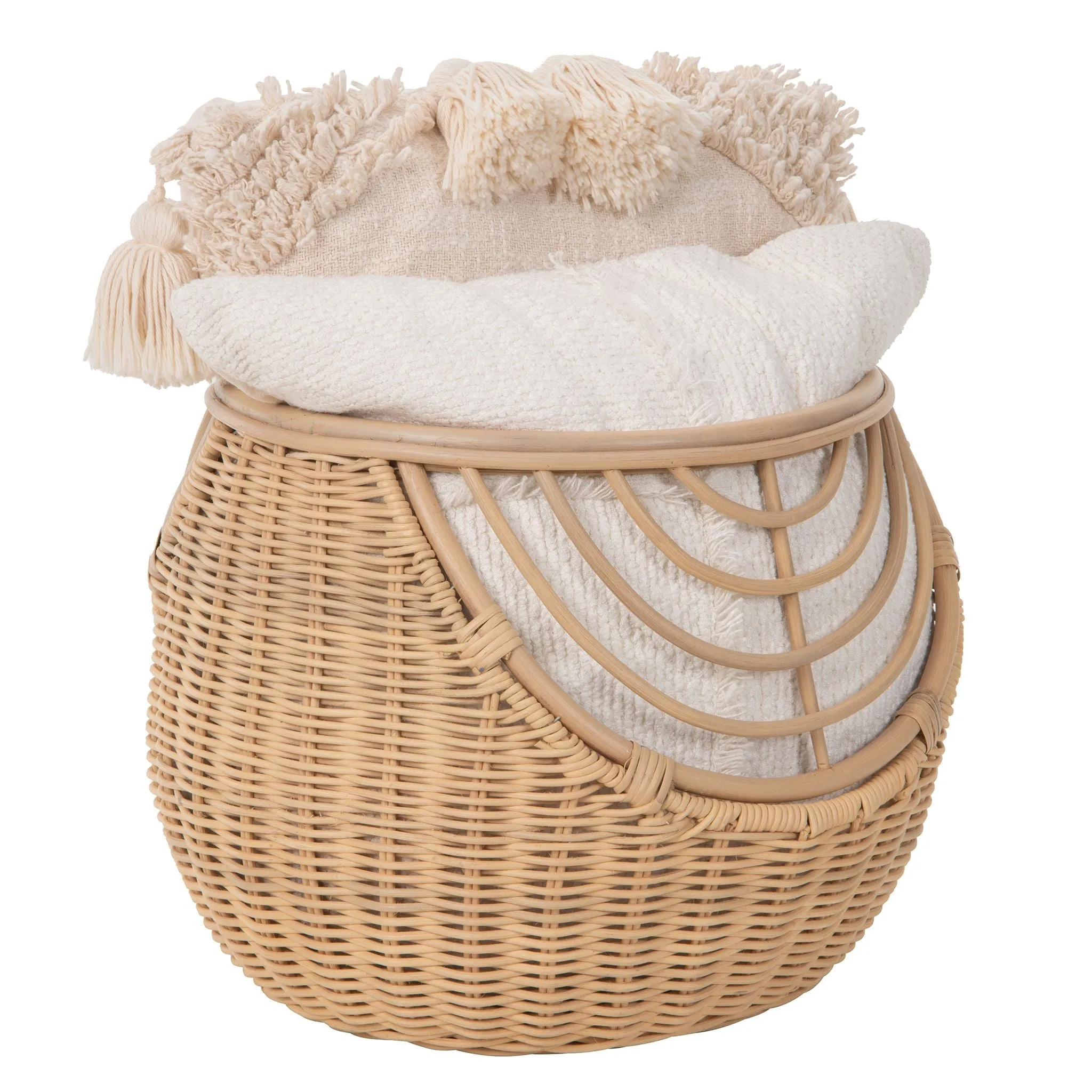 Spider Web Round Wicker Decorative Storage Basket, Natural