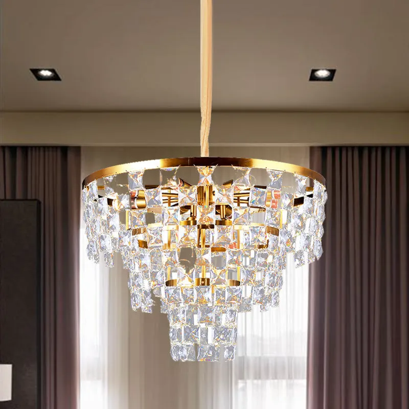 Tapered Gold Chandelier - Modern 8/11 Light Crystal Ceiling Lamp