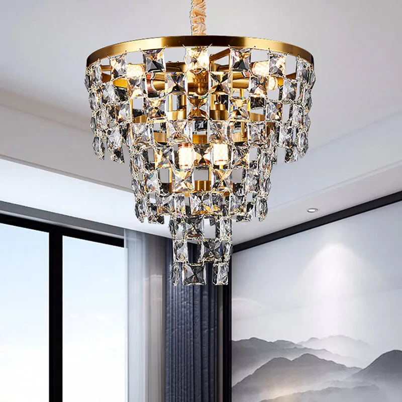 Tapered Gold Chandelier - Modern 8/11 Light Crystal Ceiling Lamp