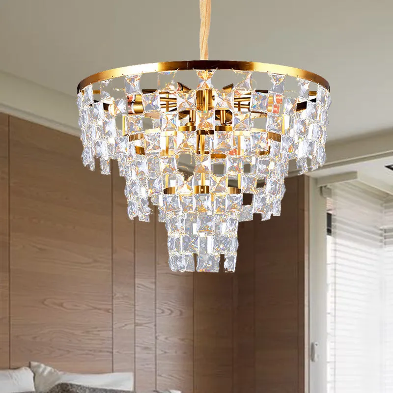 Tapered Gold Chandelier - Modern 8/11 Light Crystal Ceiling Lamp