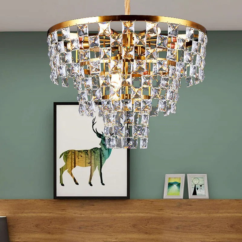 Tapered Gold Chandelier - Modern 8/11 Light Crystal Ceiling Lamp