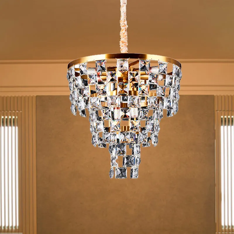 Tapered Gold Chandelier - Modern 8/11 Light Crystal Ceiling Lamp