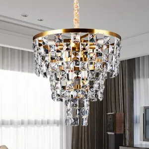 Tapered Gold Chandelier - Modern 8/11 Light Crystal Ceiling Lamp