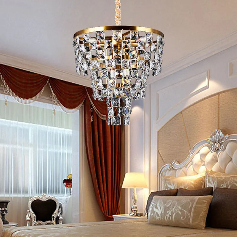 Tapered Gold Chandelier - Modern 8/11 Light Crystal Ceiling Lamp