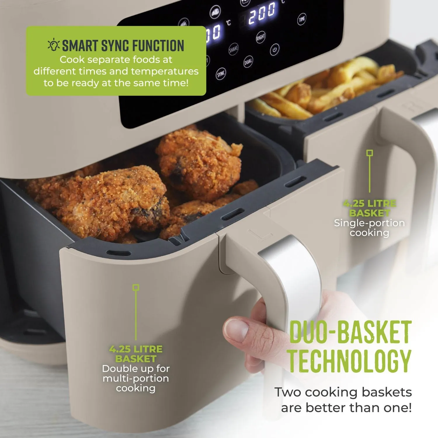 Tower Vortx 8.5L Dual Basket Air Fryer Digital Latte with Chrome Trim